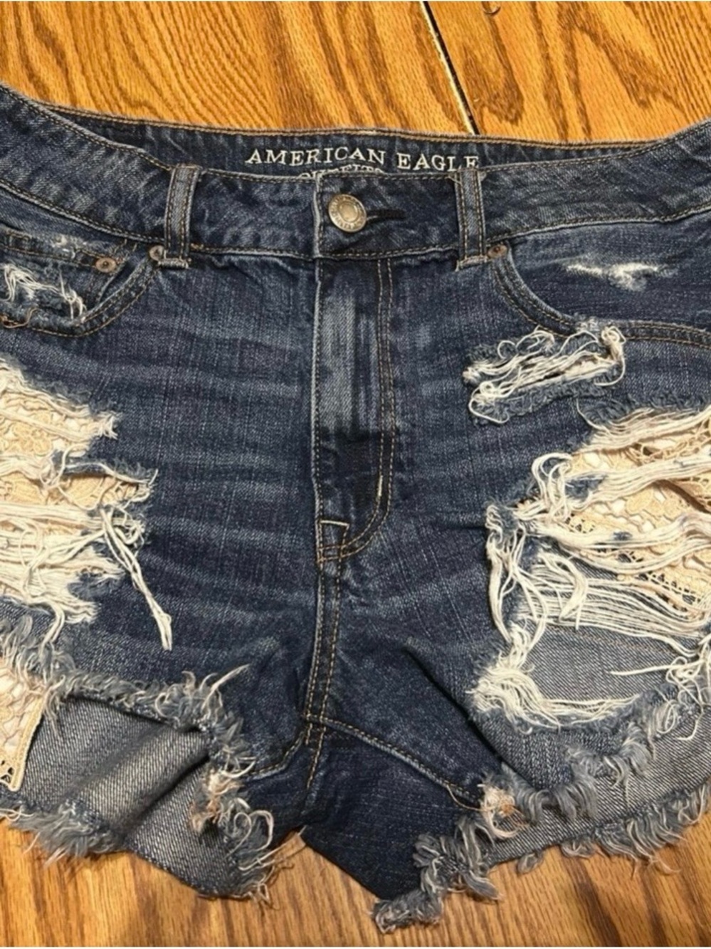 American Eagle Outfitters Distressed Dark Blue Denim Jean Shorts